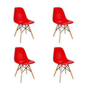 Conjunto 4 Cadeiras Eames Eiffel com Pés de Madeira - Vermelho