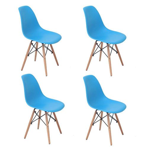 Conjunto 4 Cadeiras Eiffel Eames Dsw Base Madeira Azul