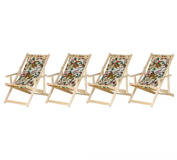 Conjunto 4 Cadeiras Espreguiçadeira Dobrável Madeira Maciça Natural com Tecido - Móveis Brasil