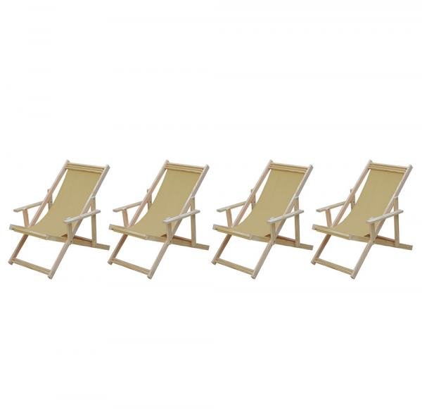 Conjunto 4 Cadeiras Espreguiçadeira Dobrável Madeira Maciça Natural com Tecido - Móveis Brasil