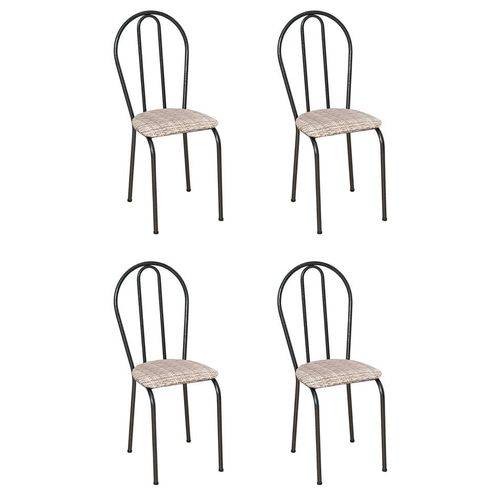 Conjunto 4 Cadeiras Hécate Cromo Preto e Estampa Rattan