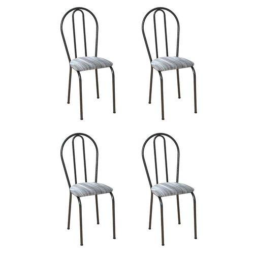 Conjunto 4 Cadeiras Hécate Cromo Preto e Linho