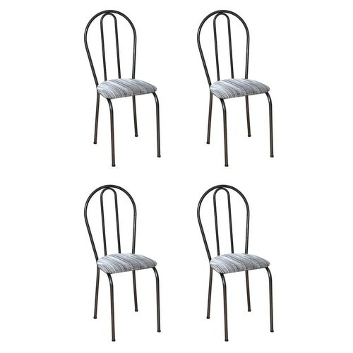 Conjunto 4 Cadeiras Hécate Cromo Preto e Linho
