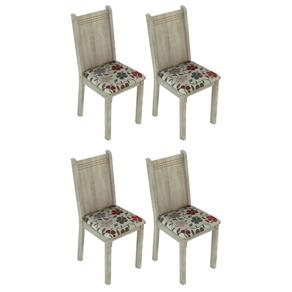 Conjunto 4 Cadeiras Lucy Madesa - Acácia/ Floral Hibiscos