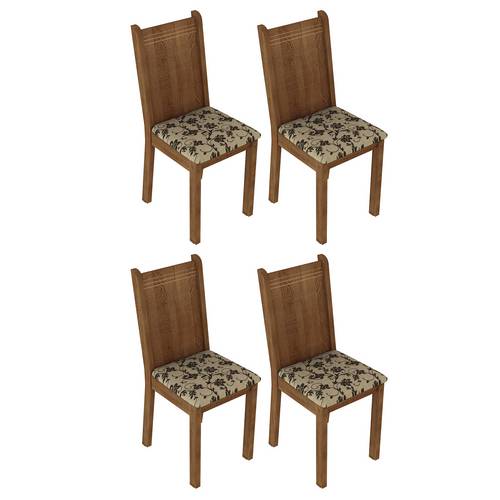 Conjunto 4 Cadeiras Lucy Madesa Rustic/Floral Bege/Marrom