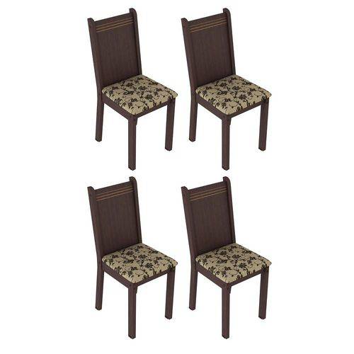 Conjunto 4 Cadeiras Lucy Madesa Tabaco/Floral Bege/Marrom