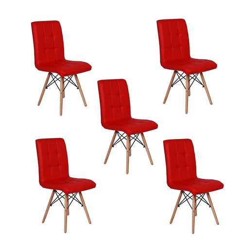 Conjunto 5 Cadeiras Eiffel Gomos Estofada Base Madeira - Vermelha