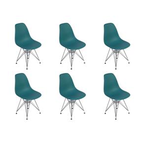 Conjunto 6 Cadeiras Charles Eames Eiffel Base de Metal Design - Verde Cinza