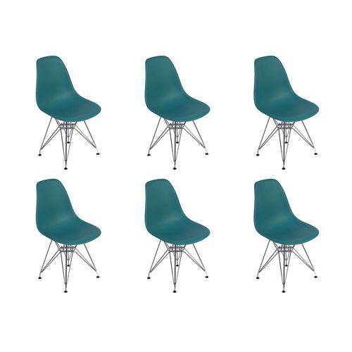 Conjunto 6 Cadeiras Charles Eames Eiffel Base Metal Design - Turquesa