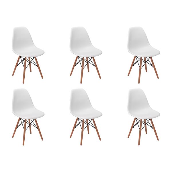 Conjunto 6 Cadeiras Charles Eames Eiffel Wood Base Madeira - Branca - Magazine Decor