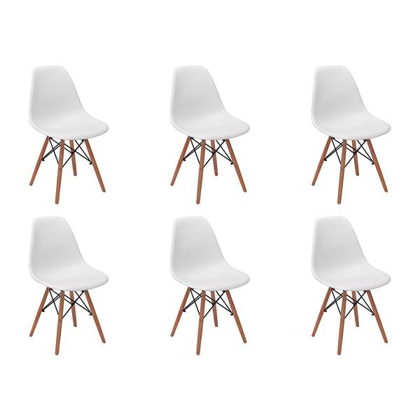 Conjunto 6 Cadeiras Charles Eames Eiffel Wood Base Madeira - Branca - Magazine Decor