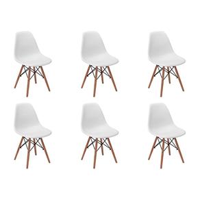 Conjunto 6 Cadeiras Charles Eames Eiffel Wood Base Madeira - Branco