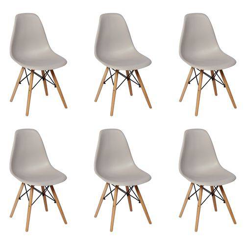 Conjunto 6 Cadeiras Charles Eames Eiffel Wood Base Madeira - Cinza