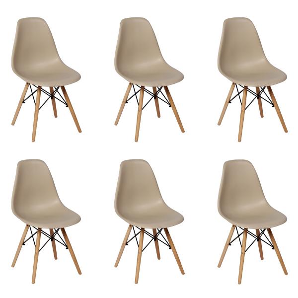 Conjunto 6 Cadeiras Charles Eames Eiffel Wood Base Madeira - Nude - Magazine Decor