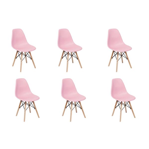 Conjunto 6 Cadeiras Charles Eames Eiffel Wood Base Madeira - Rosa - Magazine Decor