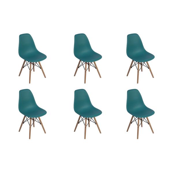 Conjunto 6 Cadeiras Charles Eames Eiffel Wood Base Madeira - Turquesa - Magazine Decor