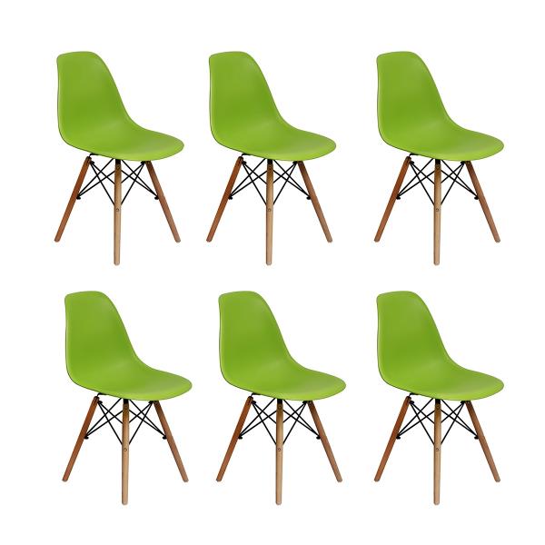 Conjunto 6 Cadeiras Charles Eames Eiffel Wood Base Madeira - Verde - Magazine Decor