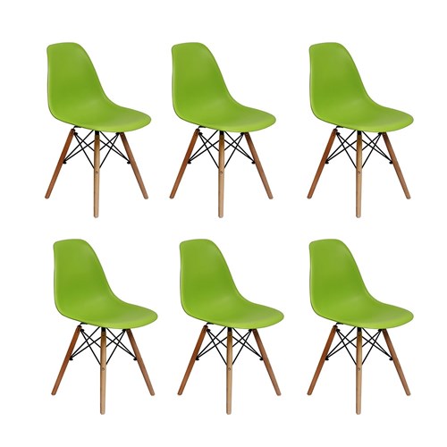 Conjunto 6 Cadeiras Charles Eames Eiffel Wood Base Madeira - Verde