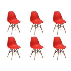 Conjunto 6 Cadeiras Charles Eames Eiffel Wood Base Madeira - Vermelho
