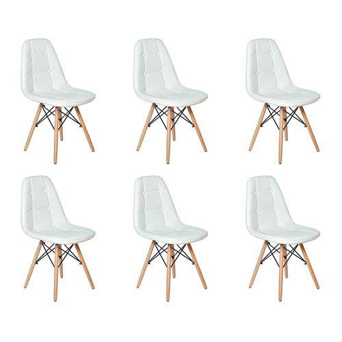 Conjunto 6 Cadeiras Dkr Charles Eames Wood Estofada Botonê - Branca