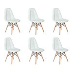 Conjunto 6 Cadeiras Dkr Charles Eames Wood Estofada Botonê - Branca