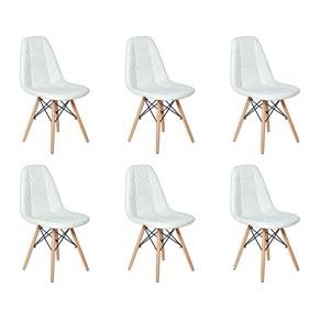 Conjunto 6 Cadeiras Dkr Charles Eames Wood Estofada Botonê - Branco