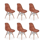 Conjunto 6 Cadeiras Dkr Charles Eames Wood Estofada Botonê - Marrom