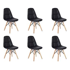 Conjunto 6 Cadeiras Dkr Charles Eames Wood Estofada Botonê - Preto