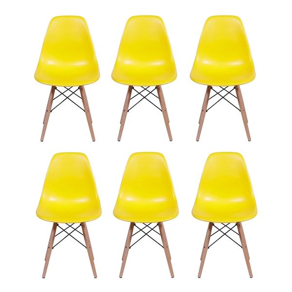 Conjunto 6 Cadeiras Dkr Eames Polipropileno Base Eiffel Madeira Amarela Inovakasa