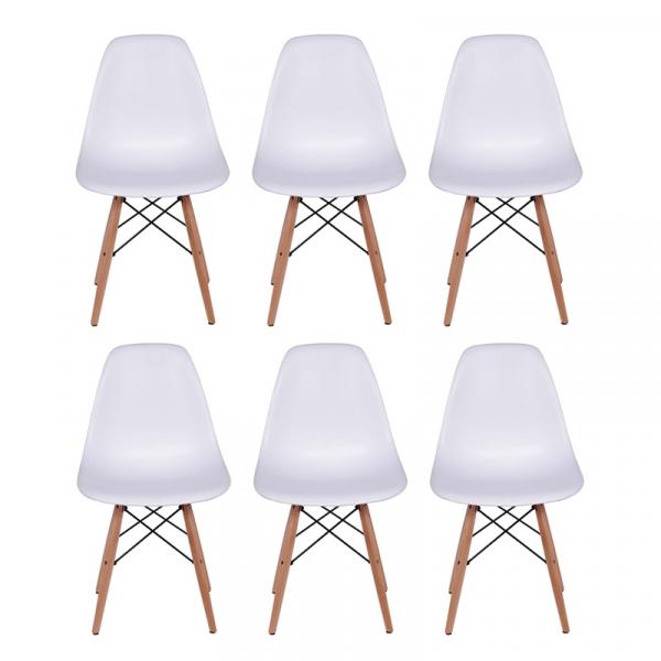 Conjunto 6 Cadeiras Dkr Eames Polipropileno Base Eiffel Madeira Branca Inovakasa