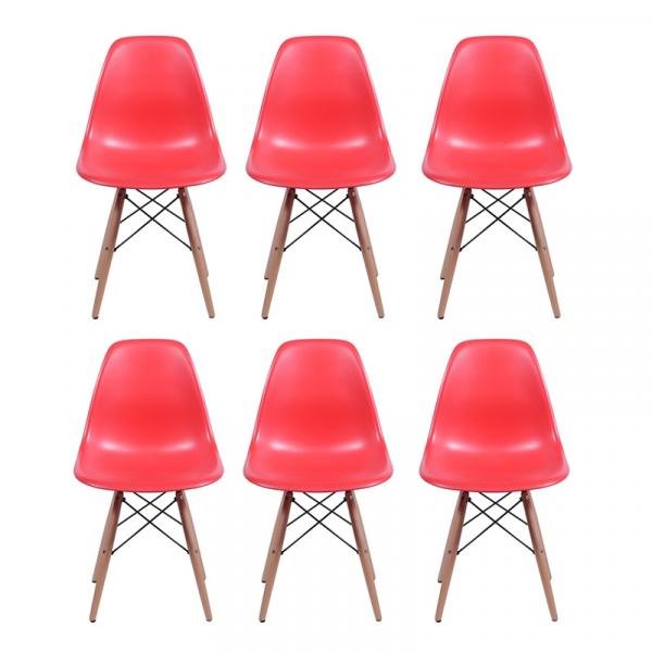 Conjunto 6 Cadeiras Dkr Eames Polipropileno Base Eiffel Madeira Vermelha Inovakasa