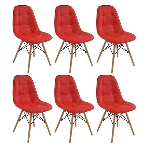 Conjunto 6 Cadeiras Eiffel Botonê Eames Dsw Vermelha