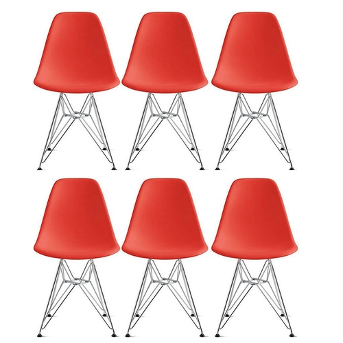 Conjunto 6 Cadeiras Eiffel Eames Dsr Vermelha