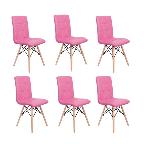 Conjunto 6 Cadeiras Eiffel Gomos Estofada Base Madeira - Rosa