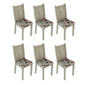 Conjunto 6 Cadeiras Lucy Madesa - Acácia/ Floral Hibiscos