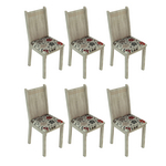 Conjunto 6 Cadeiras Lucy Madesa Acácia/ Floral Hibiscos