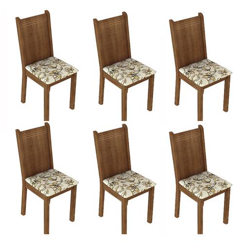 Conjunto 6 Cadeiras Lucy Madesa Rustic / Lírio Bege
