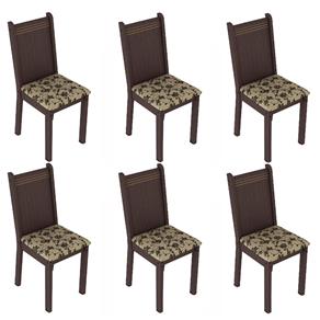 Conjunto 6 Cadeiras Lucy Madesa - Tabaco/Floral Bege/Marrom