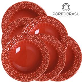 Conjunto 6 Pratos Fundos Esparta Vermelho 22cm Porto Brasil - Vermelho