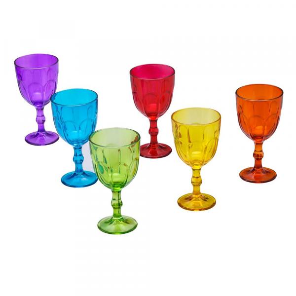 Conjunto 6 Taças de Vidro Coloridas para Água Faces 300ml - Lyor