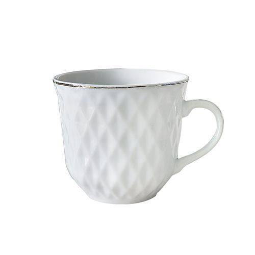 Conjunto 6 Xícaras para Café de Porcelana com Filete Prata 90ml Lyor Branco/Prata