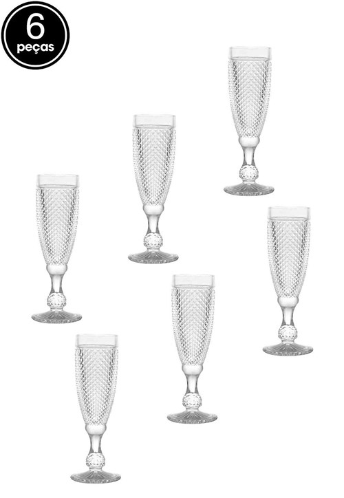 Conjunto 6pçs Taças Rojemac para Champagne Bico de Jaca Transparente 185Ml Bon Gourmet