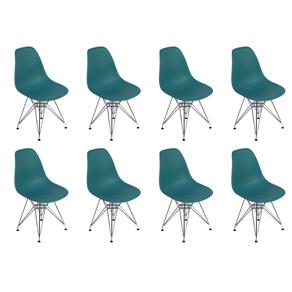 Conjunto 8 Cadeiras Charles Eames Eiffel Base Cromada Design - AZUL TURQUESA