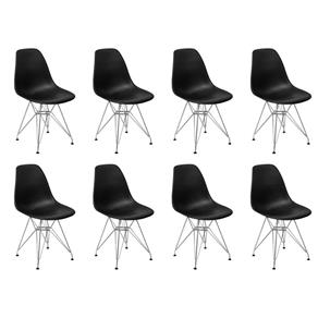 Conjunto 8 Cadeiras Charles Eames Eiffel Base Metal Design - Preto