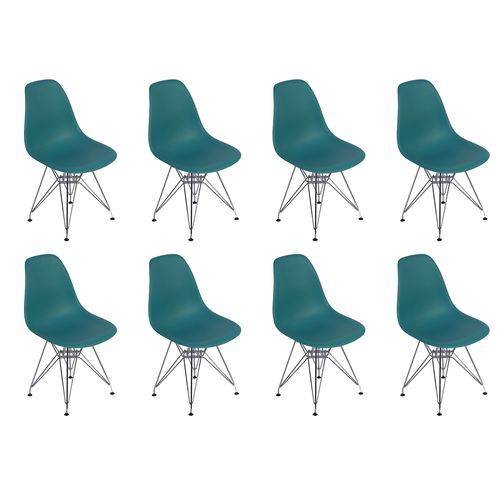 Conjunto 8 Cadeiras Charles Eames Eiffel Base Metal Design - Turquesa