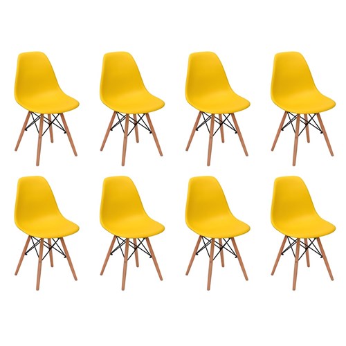 Conjunto 8 Cadeiras Charles Eames Eiffel Wood Base Madeira - Amarela