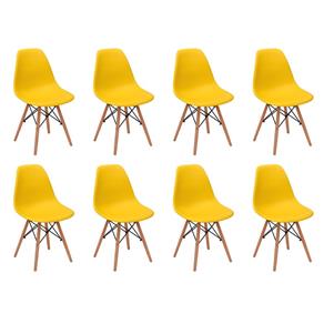 Conjunto 8 Cadeiras Charles Eames Eiffel Wood Base Madeira - Amarelo