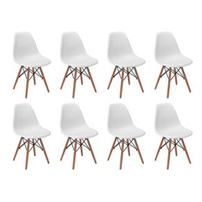 Conjunto 8 Cadeiras Charles Eames Eiffel Wood Base Madeira - Branco