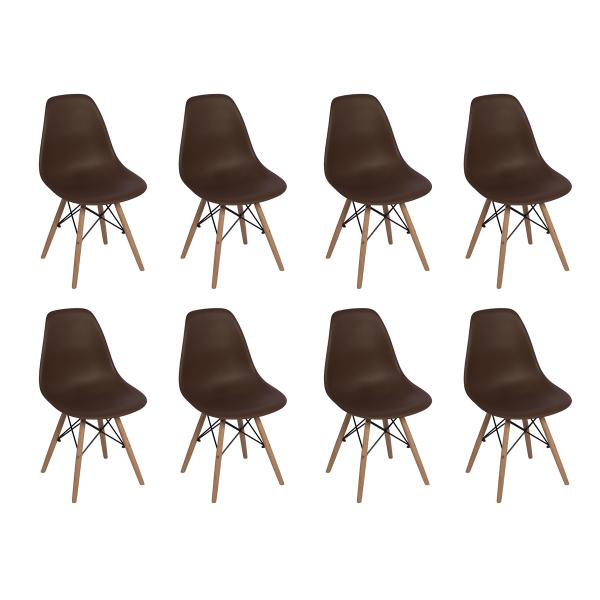 Conjunto 8 Cadeiras Charles Eames Eiffel Wood Base Madeira - Marrom - Magazine Decor