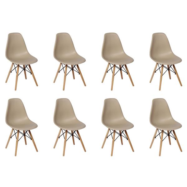 Conjunto 8 Cadeiras Charles Eames Eiffel Wood Base Madeira - Nude - Magazine Decor